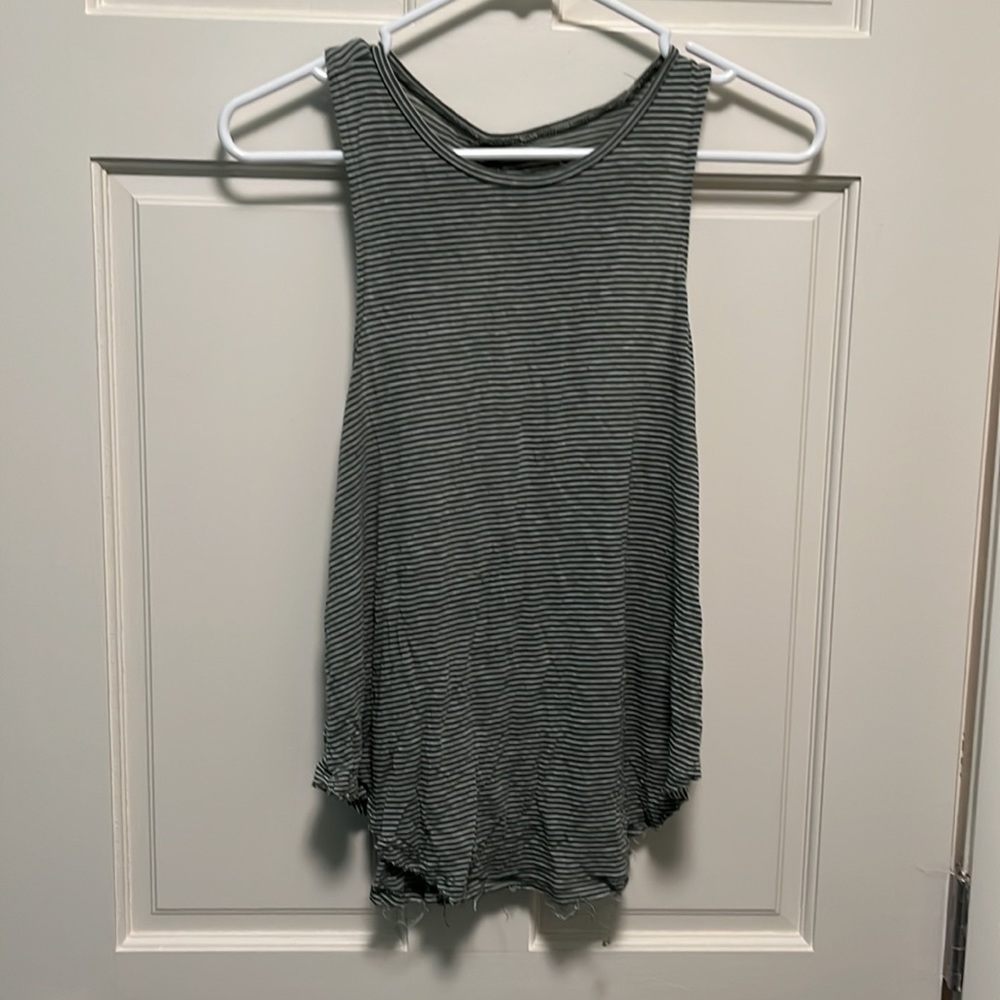 American Eagle Outfitters Green Stripe Twist Open Back Tank Top